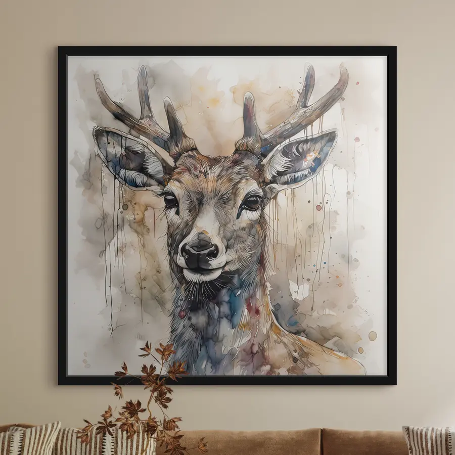 Fotobehang Herten in aquarelstijl f32300