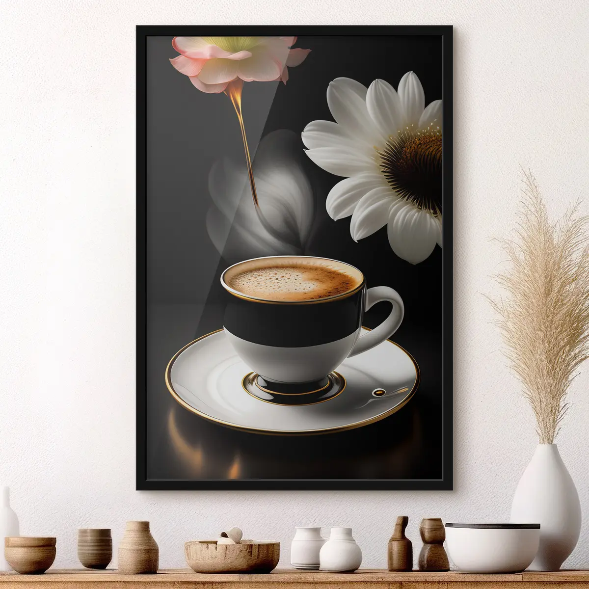 Poster Koffie en bloemen in harmonie f32167