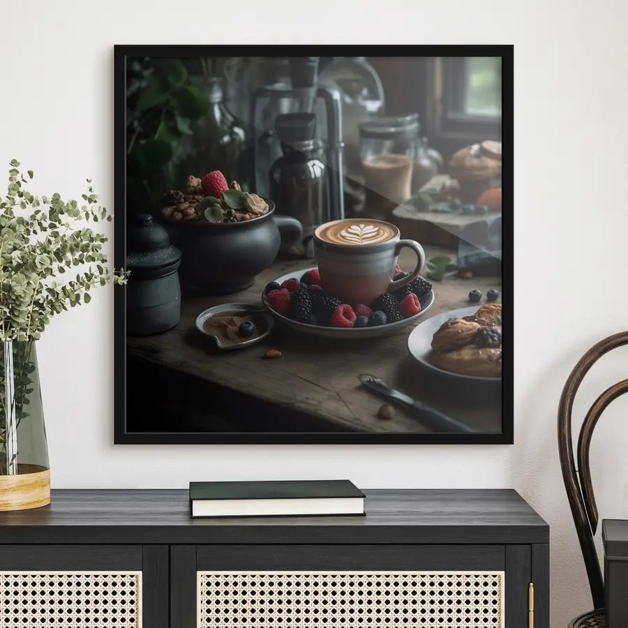 Fotobehang Gezellige ochtend met koffie en bessen f32154