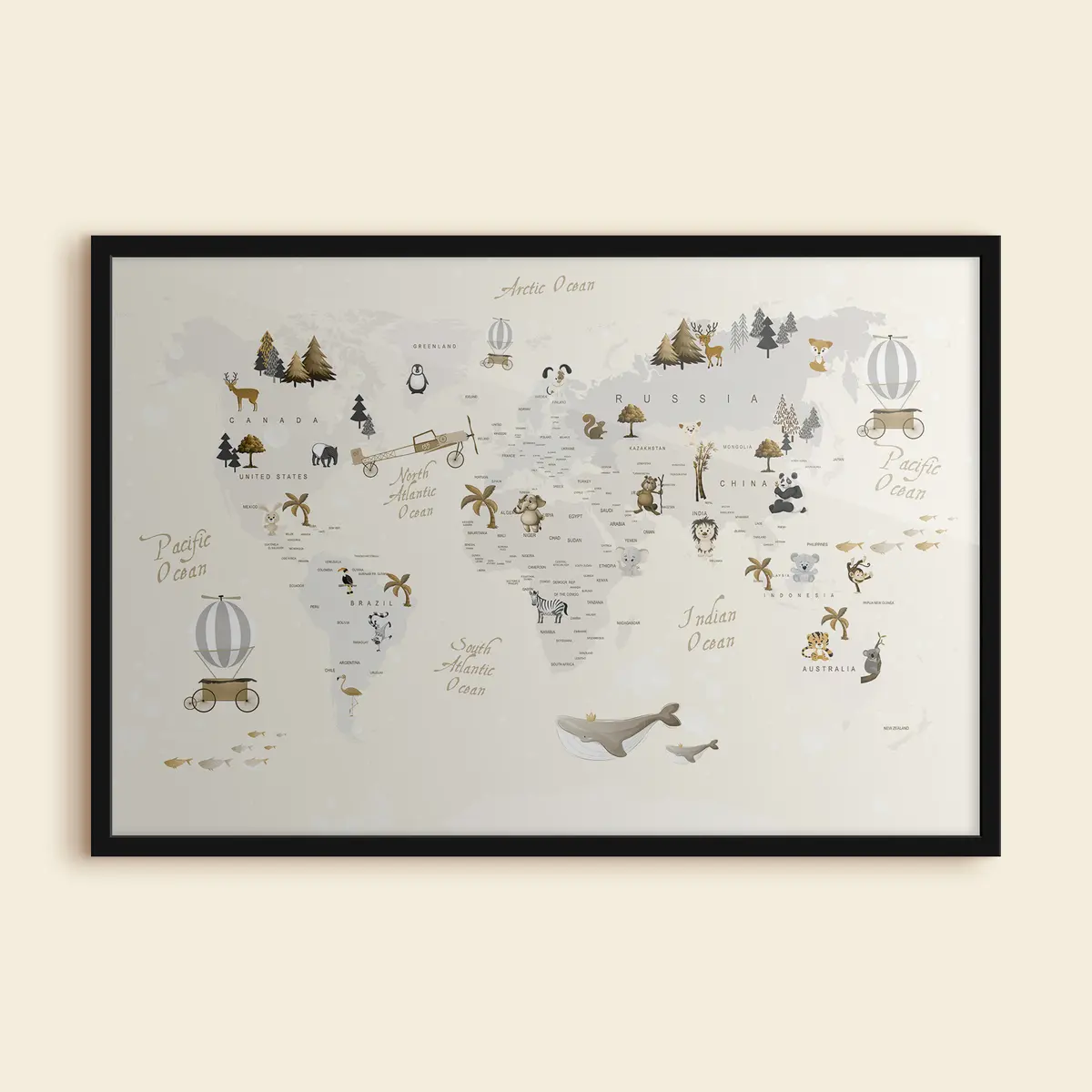 Affiche Carte du monde fantaisiste représentant des animaux f31798