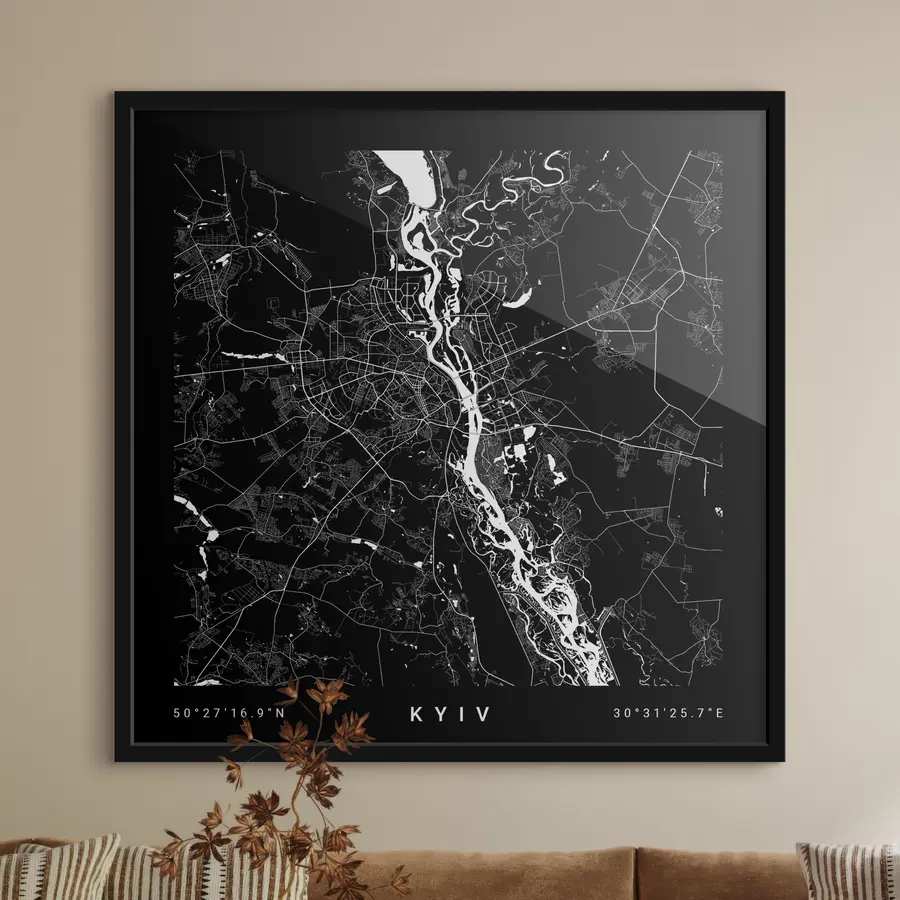 Papier peint photo Carte minimaliste de la ville de Kiev en Ukraine f31428