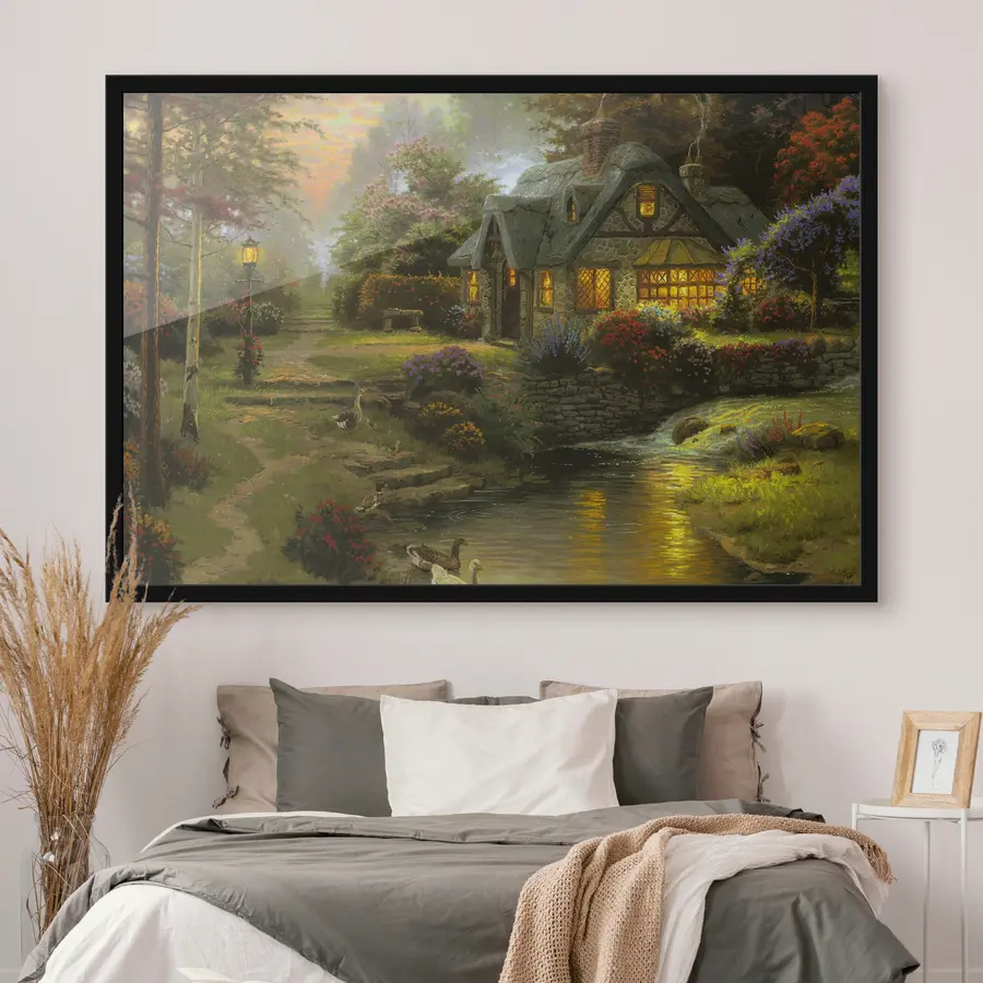 Papier peint photo Charmant cottage au bord d'un ruisseau tranquille f19095