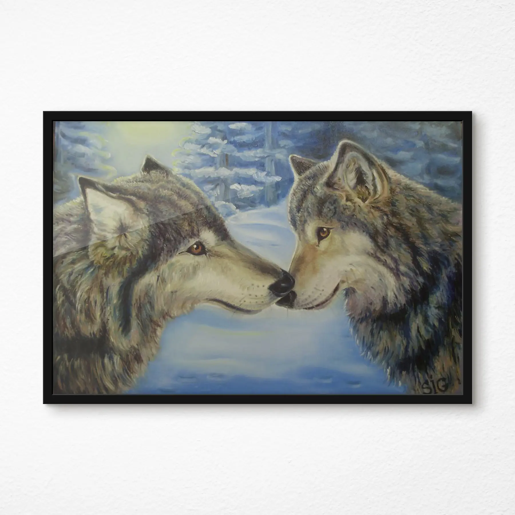  Schilderijen Twee wolven delen een moment f15354
