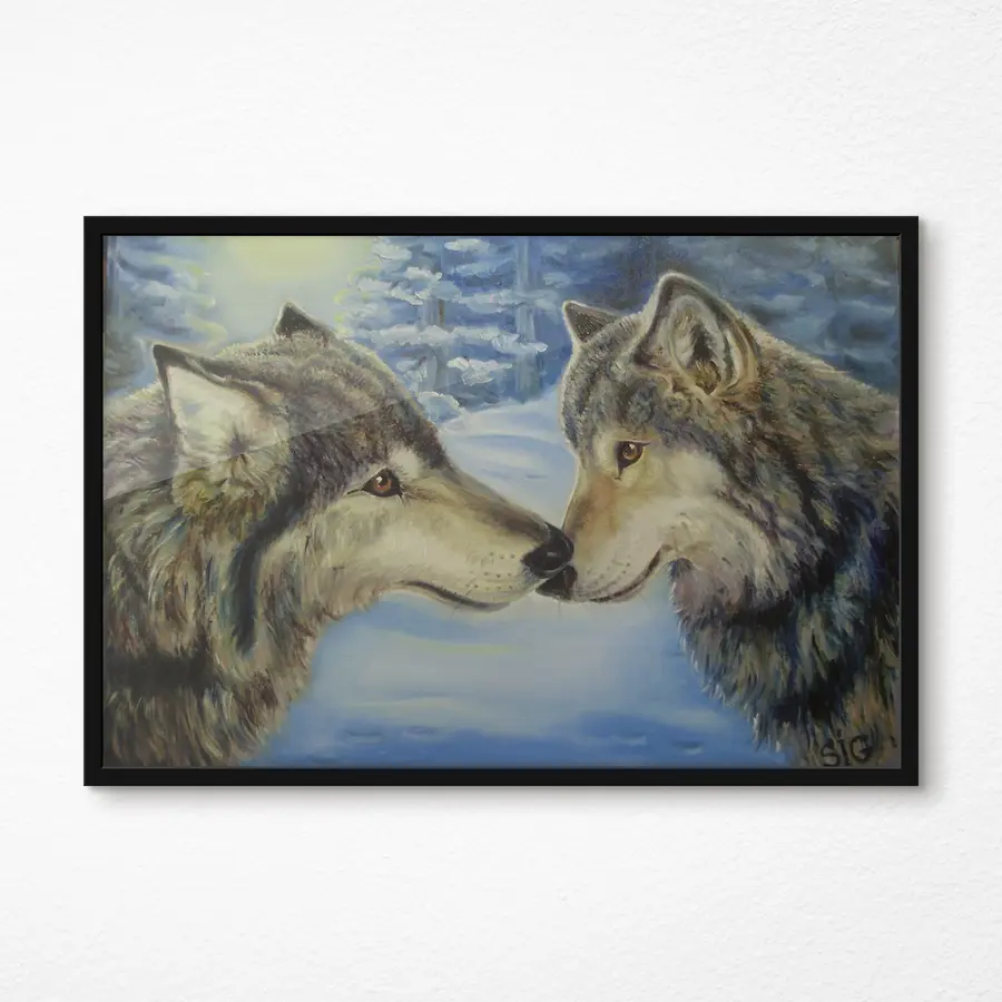 Fotobehang Twee wolven delen een moment f15354