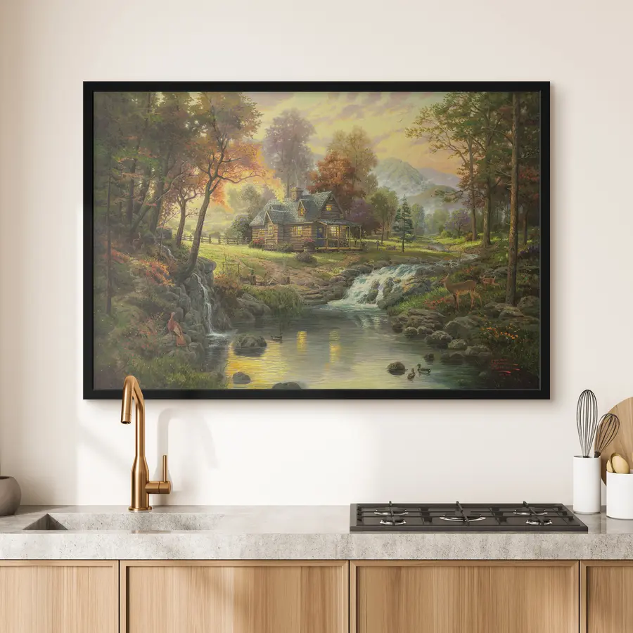 Fotobehang Rustige hut aan de vredige beek f15161