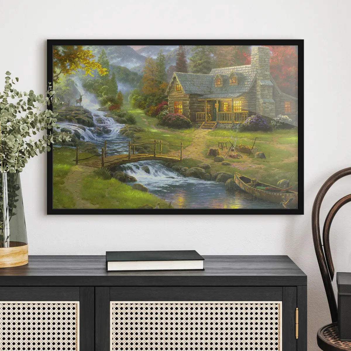 Affiche Charmant cottage au bord d'une rivière paisible f15144