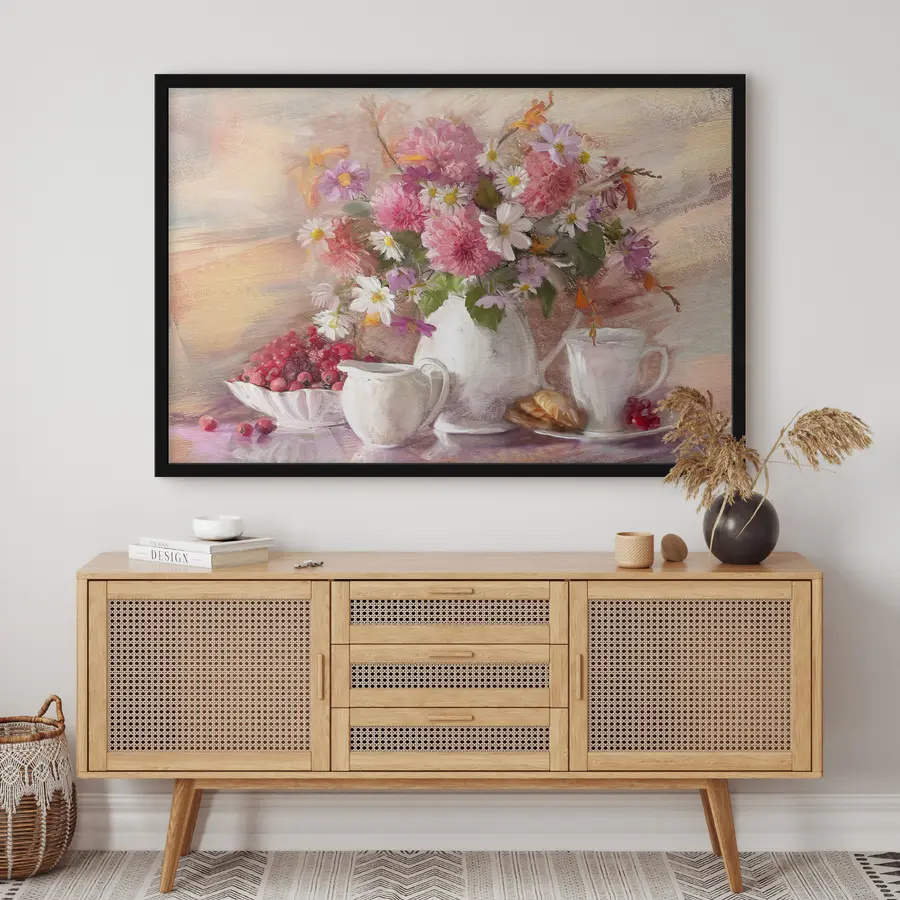 Fotobehang Heerlijke bloemen en zoete lekkernijen f15070