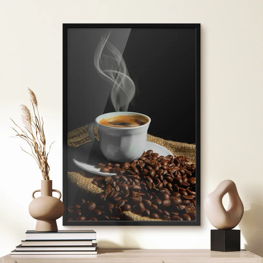 Papier peint photo Tasse fumante de café frais f07770