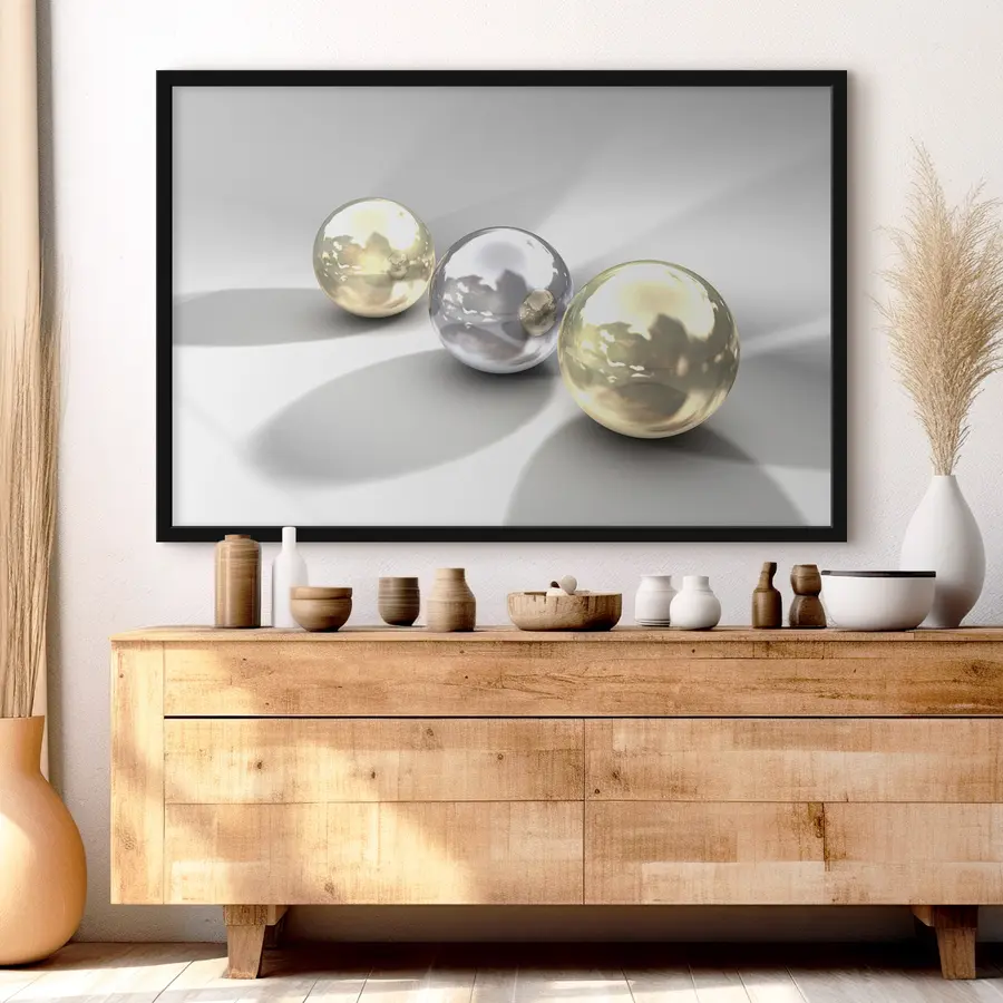 Fotobehang Reflecterende bolletjes op een glad oppervlak f04617