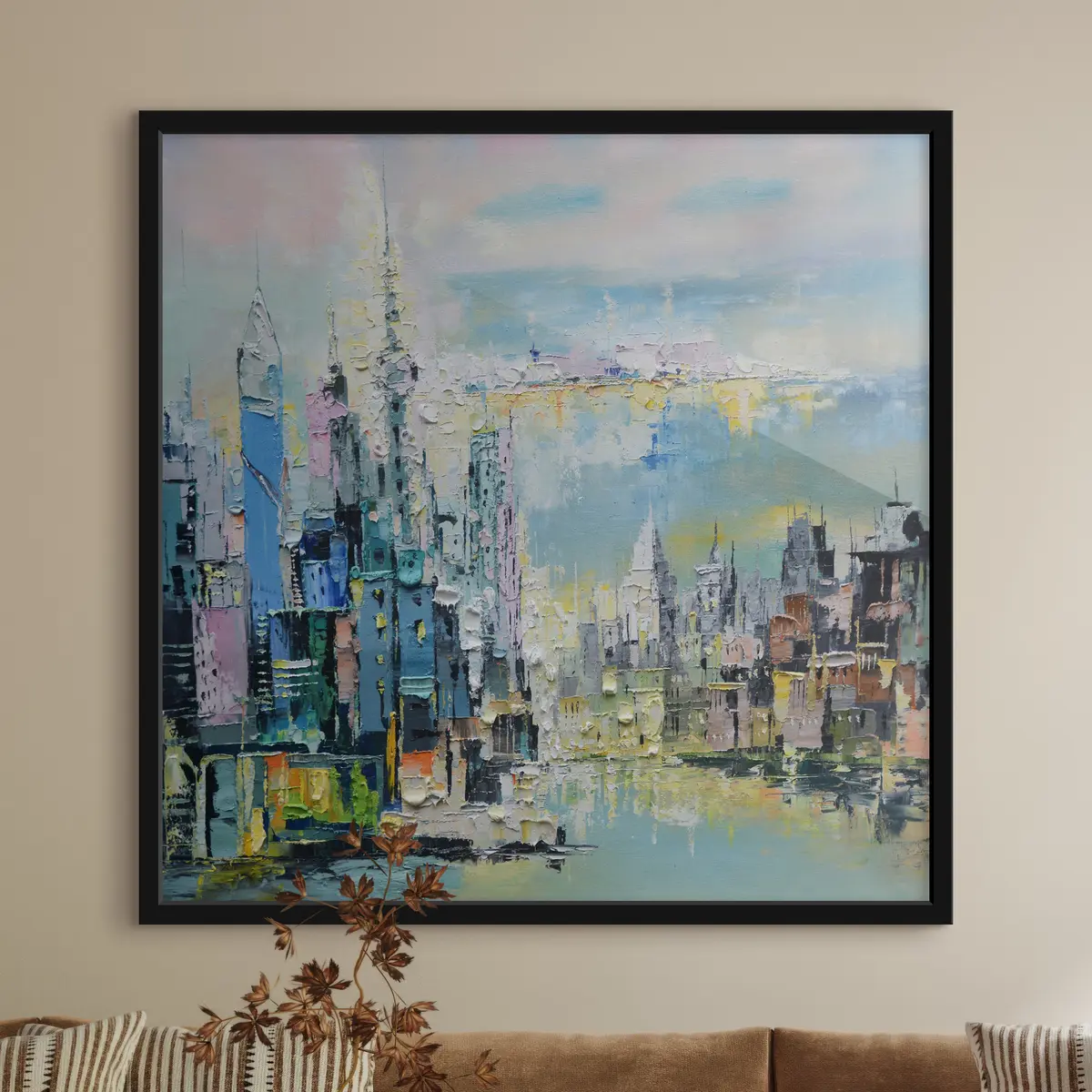 Poster Kleurrijk stadsgezicht onder een dromerige hemel f02116