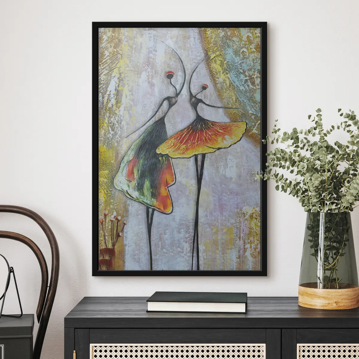 Poster Dansende silhouetten in levendige kleuren f01740