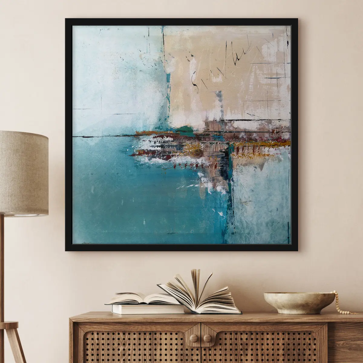 Poster Abstracte blues ontmoet gelaagde texturen f01169