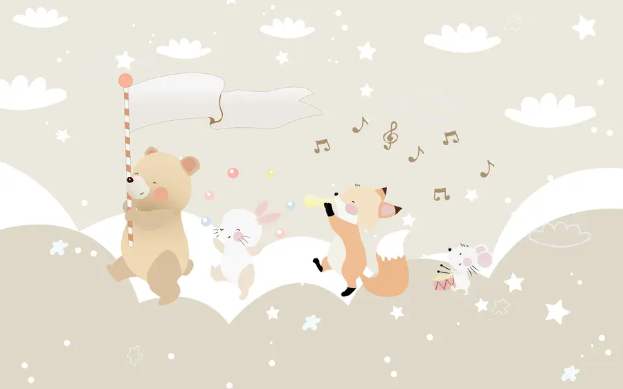Papier peint photo Papier peint pour chambre d'enfant avec des animaux mignons dans des couleurs roses u98969