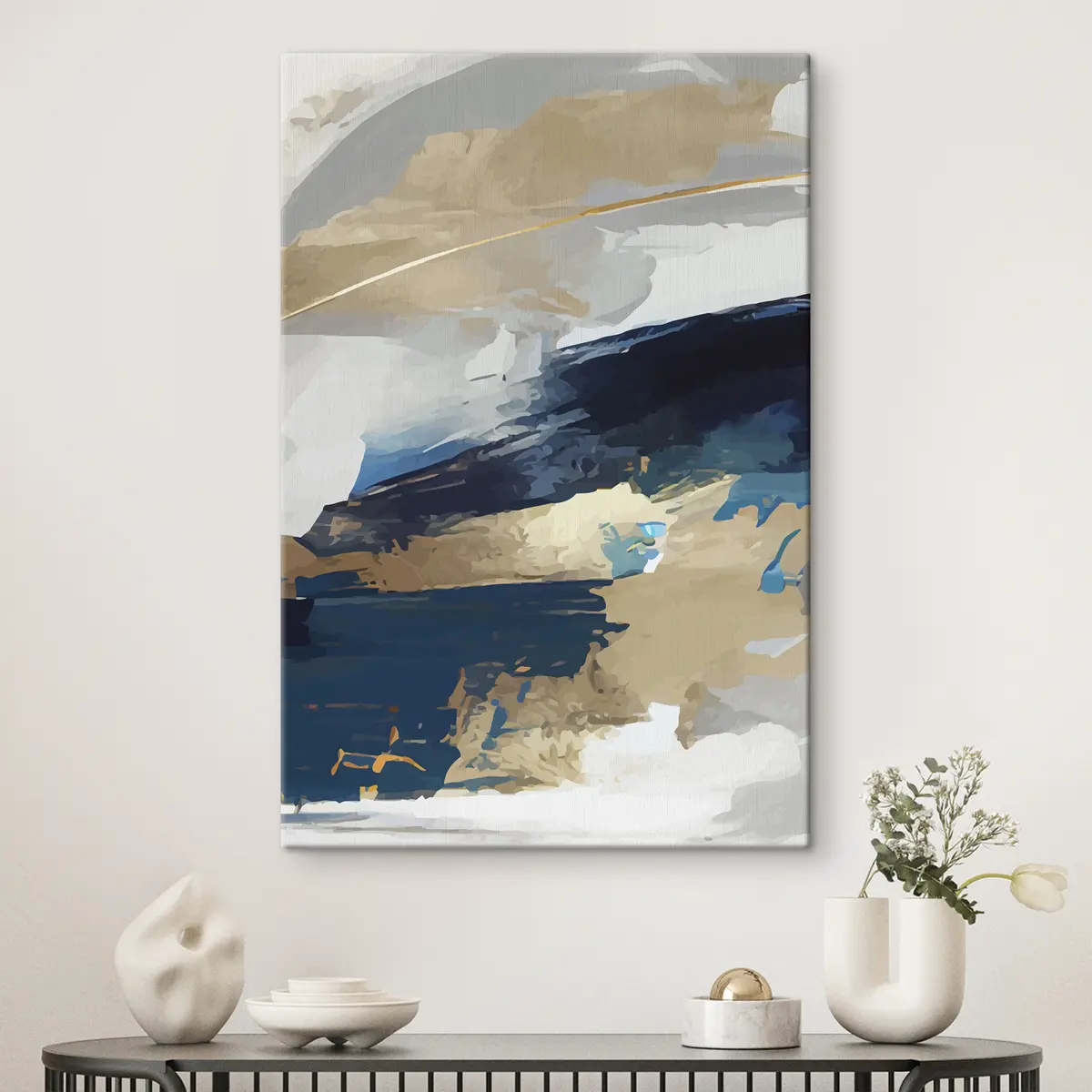  Schilderijen Expressieve grijsblauwe abstractie s36621