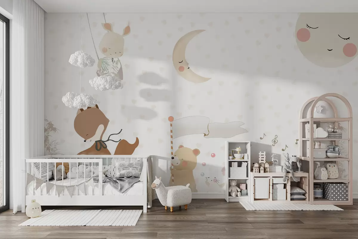 Fotobehang Behangontwerp met schattige dieren u99000