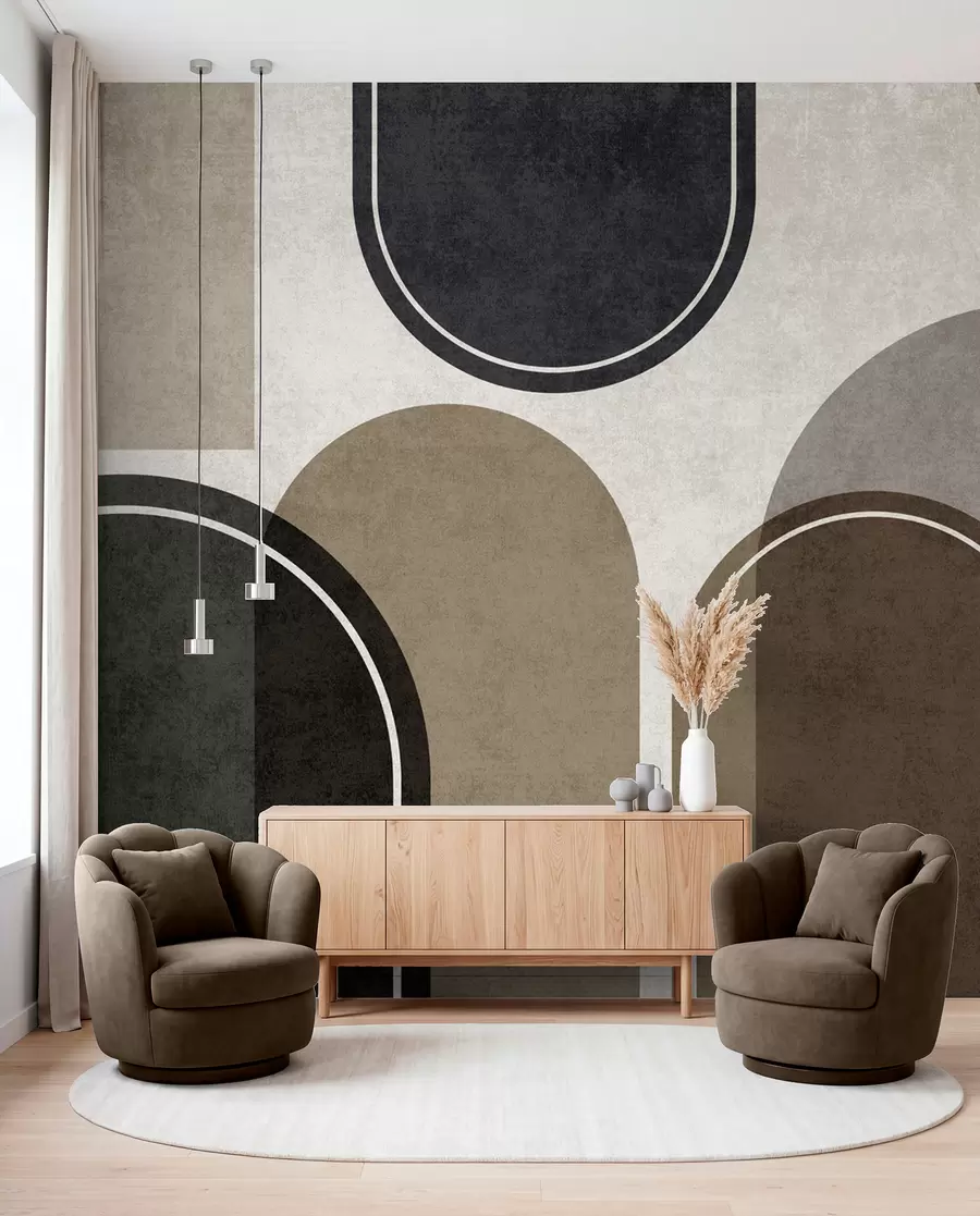 Fotobehang Geometrische bogen in beige kleur u99095