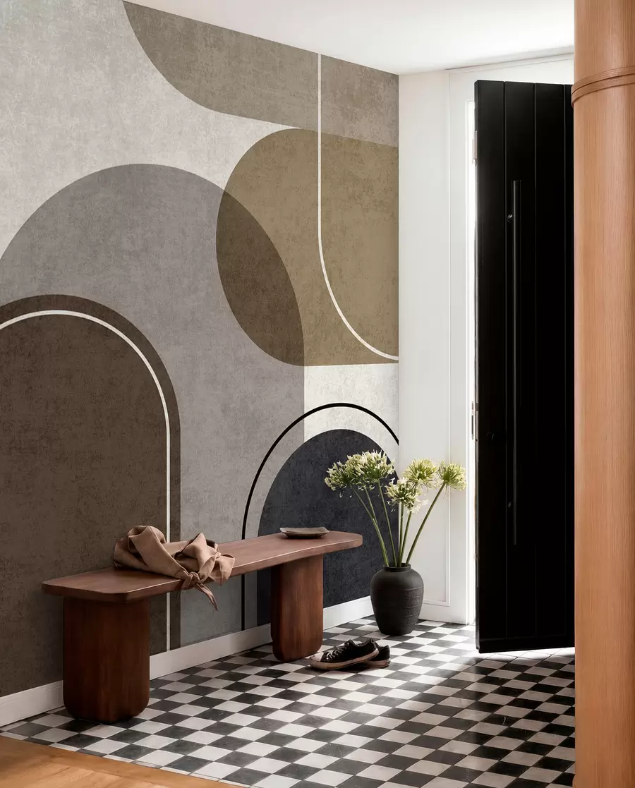 Fotobehang Geometrische bogen in beige kleur u99095