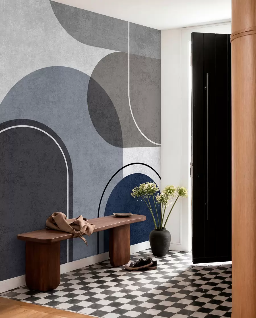 Fotobehang Geometrische bogen in blauw u99095v3
