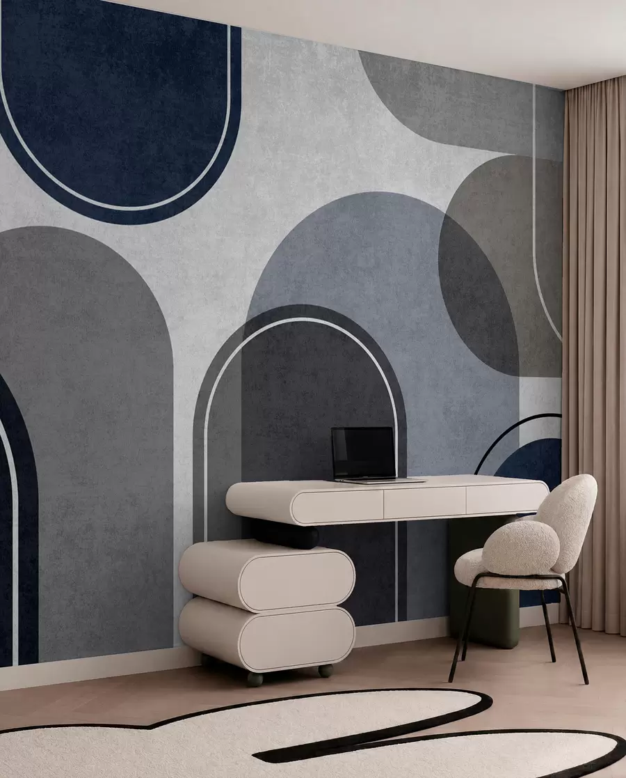 Fotobehang Geometrische bogen in blauw u99095v3