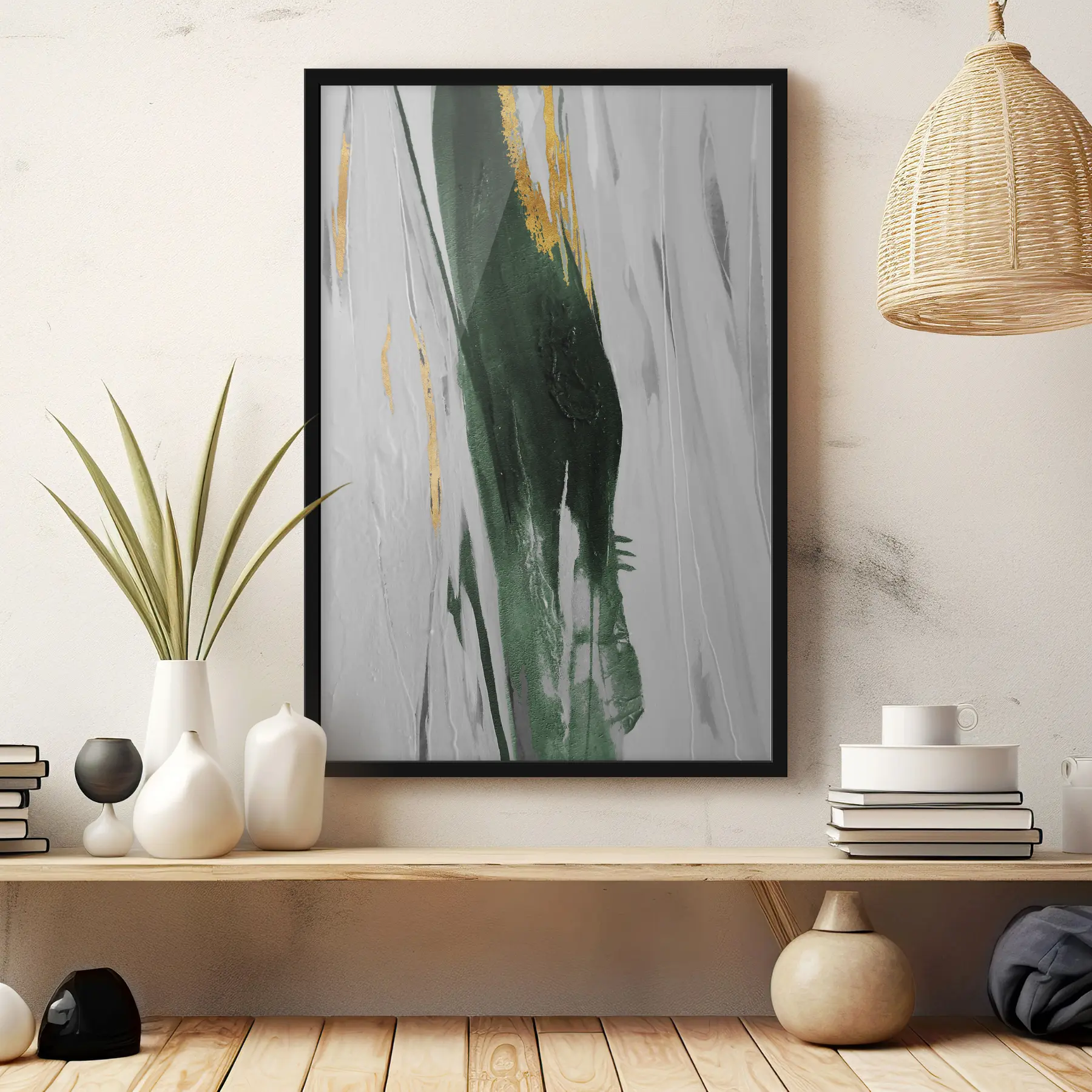  Peintures Tracés abstraits en vert et blanc f03993