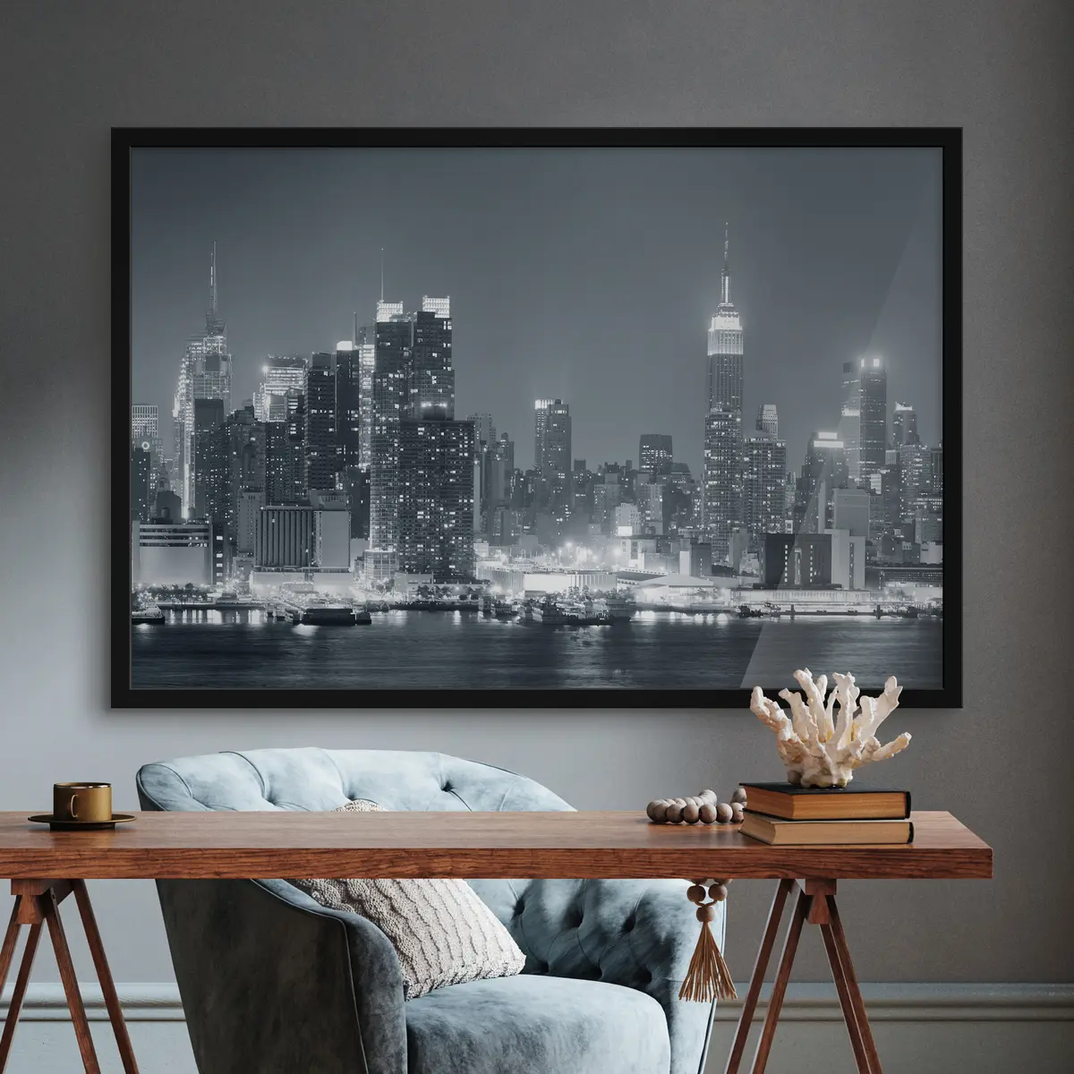 Poster De skyline van de stad verlicht bij nacht f10201