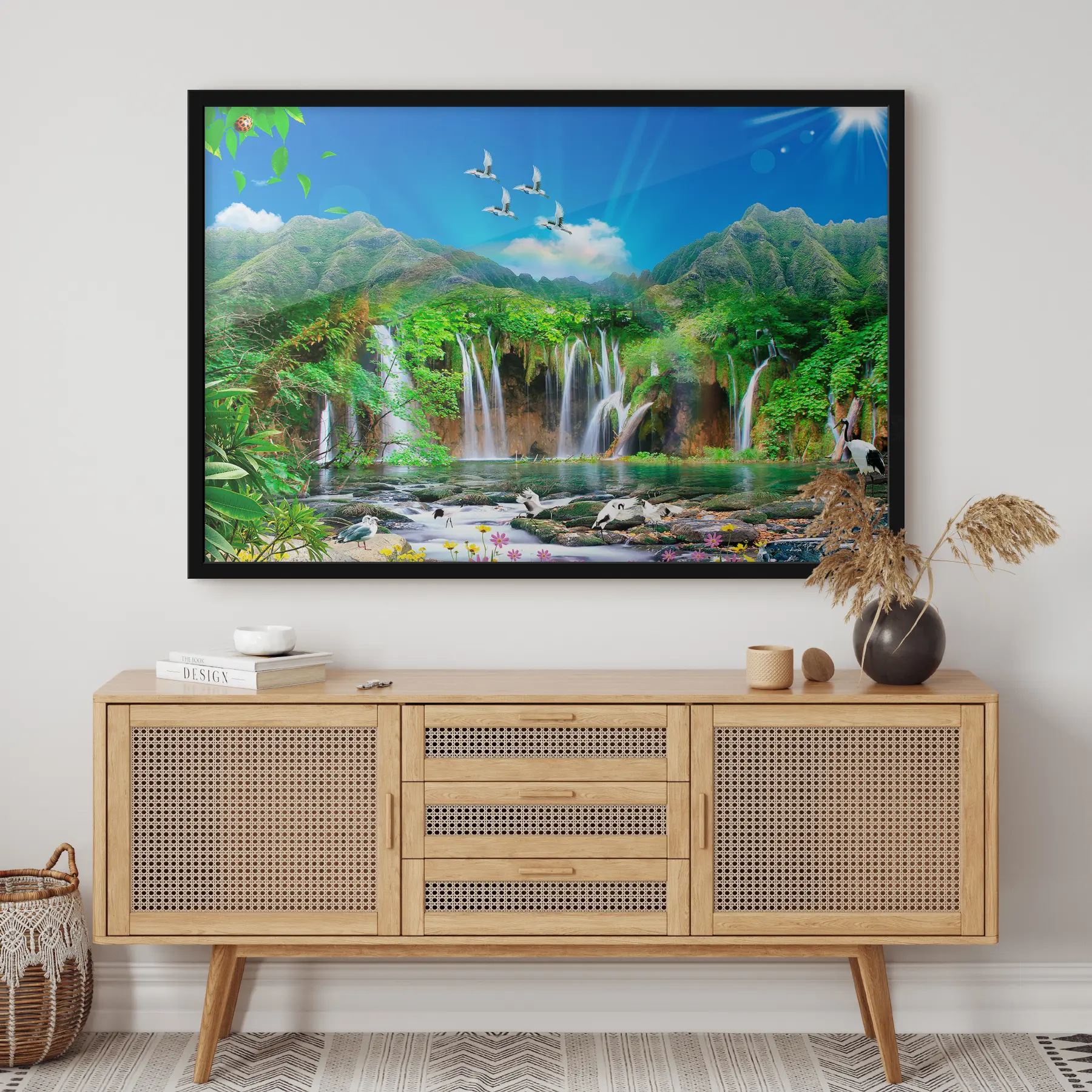 Fotobehang Sereen lentelandschap met vredige dieren in het wild f03428