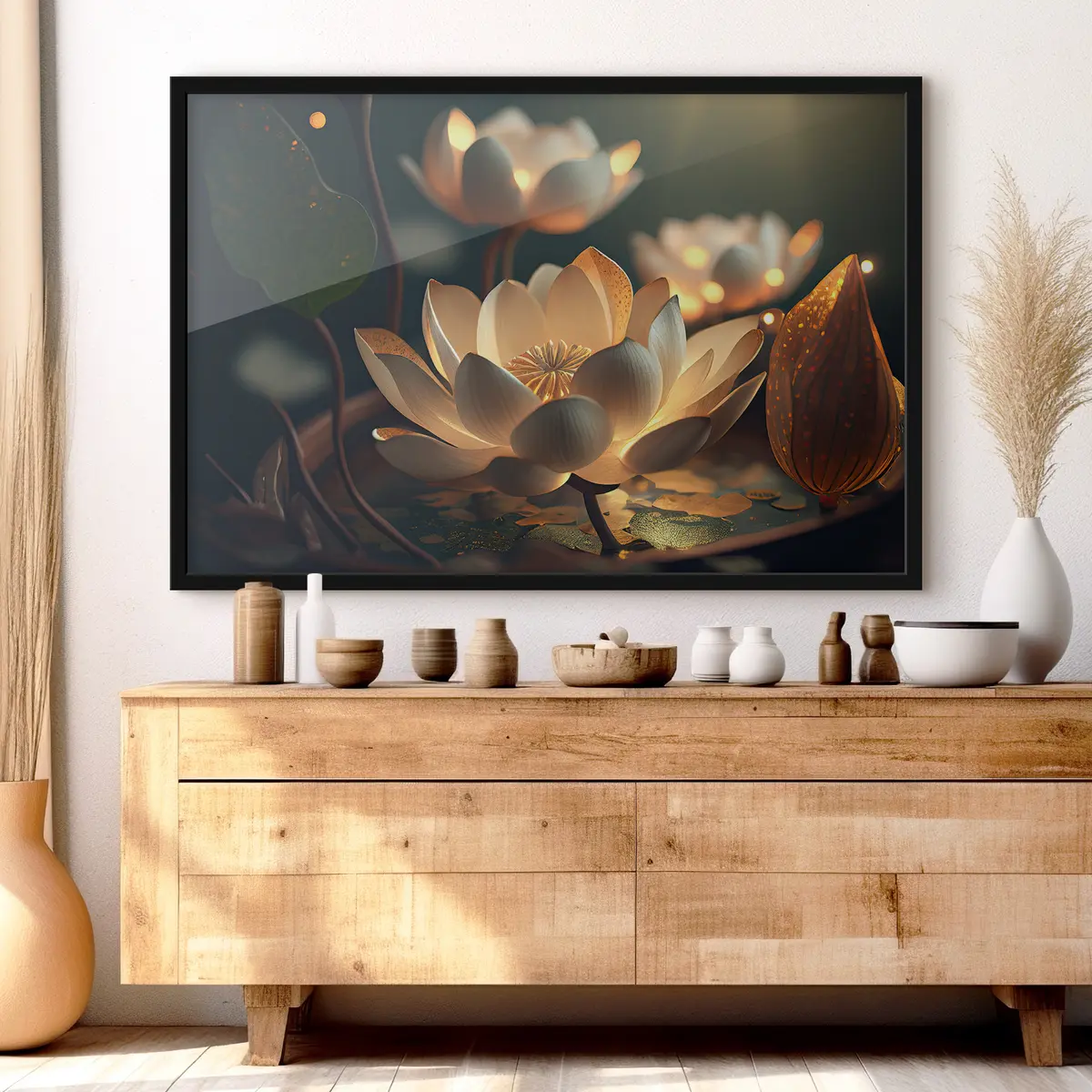 Poster Elegante bloemen die zacht licht werpen f33100