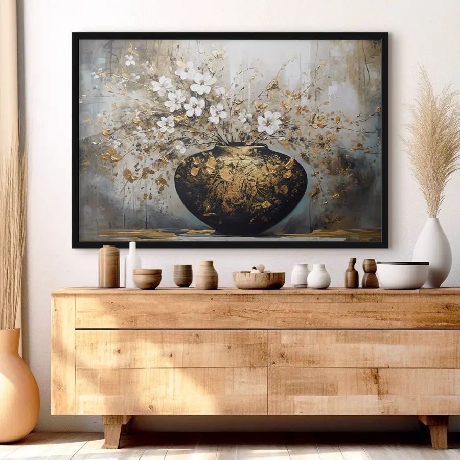 Fotobehang Elegante vaas versierd met levendige bloemen f35377