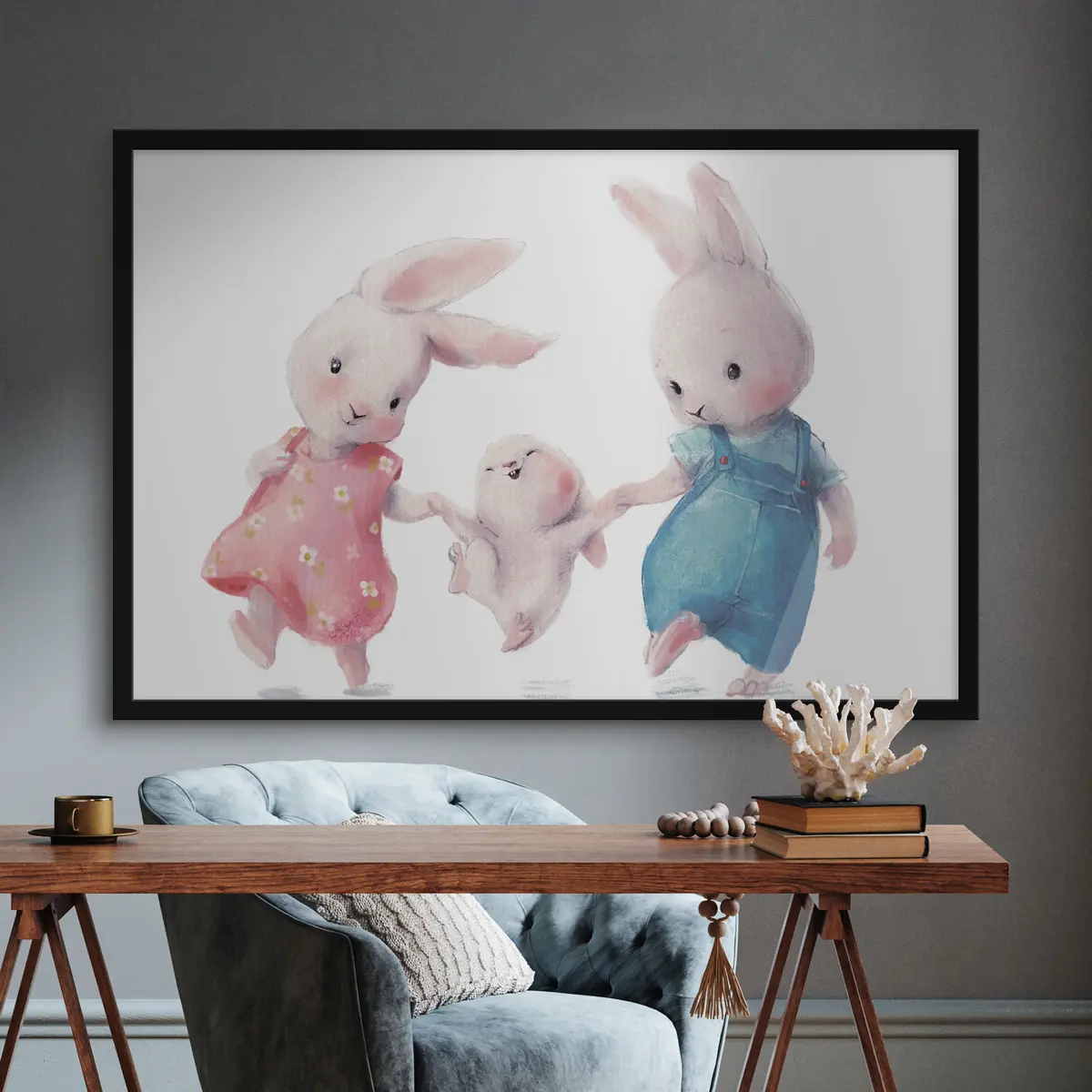 Poster Konijntjes genieten van een vrolijk moment f34997