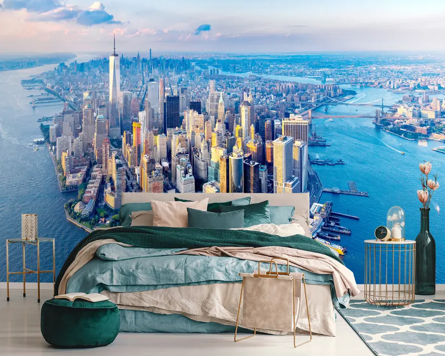 Fotobehang Vogelvlucht van New York Manhattan, VS u98643