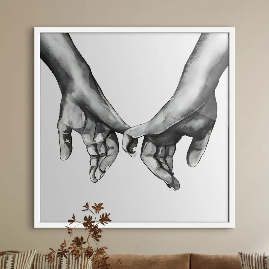 Papier peint photo Noir et blanc se tenant la main sur fond blanc f36848