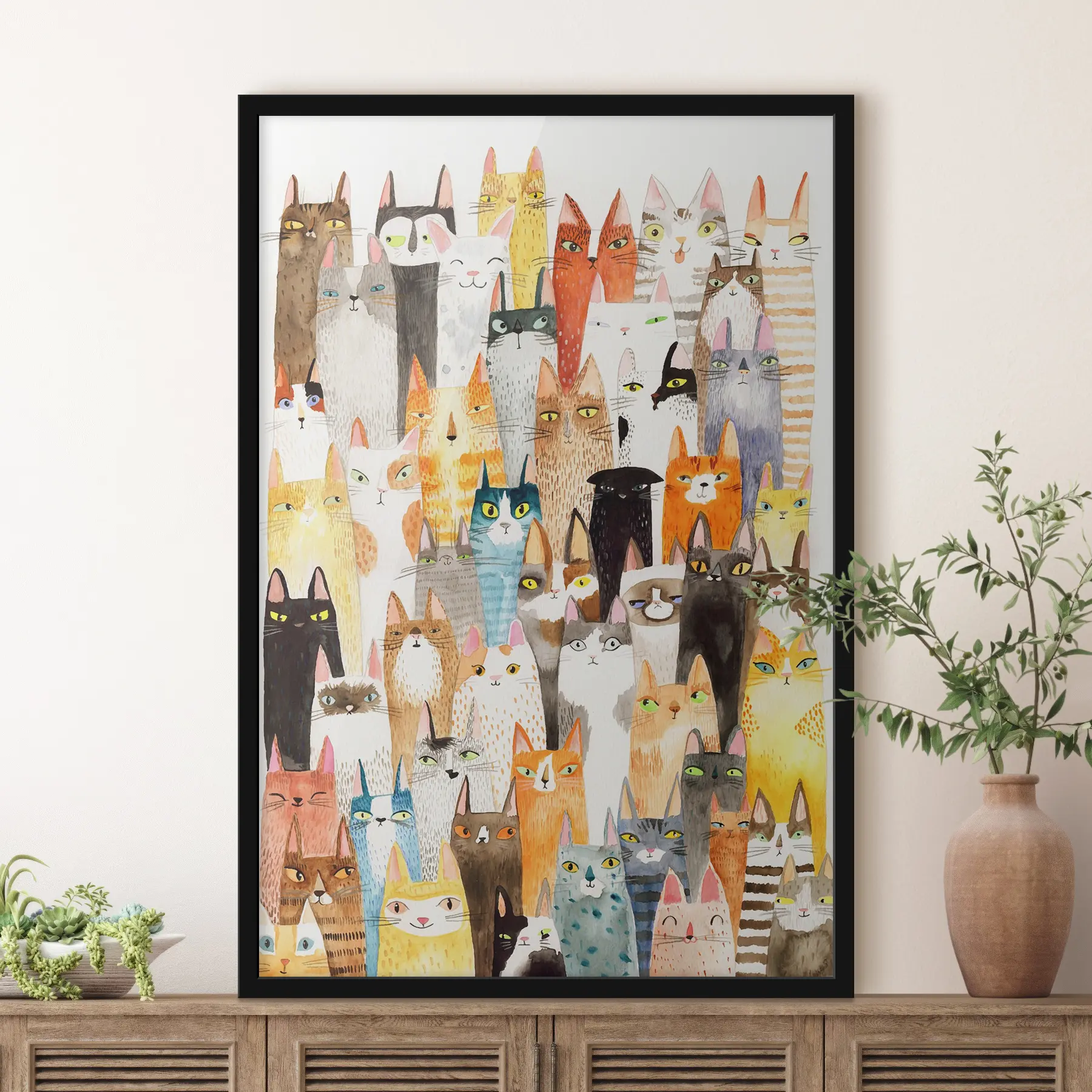 Fotobehang Een kleurrijke verzameling nieuwsgierige katten f01036