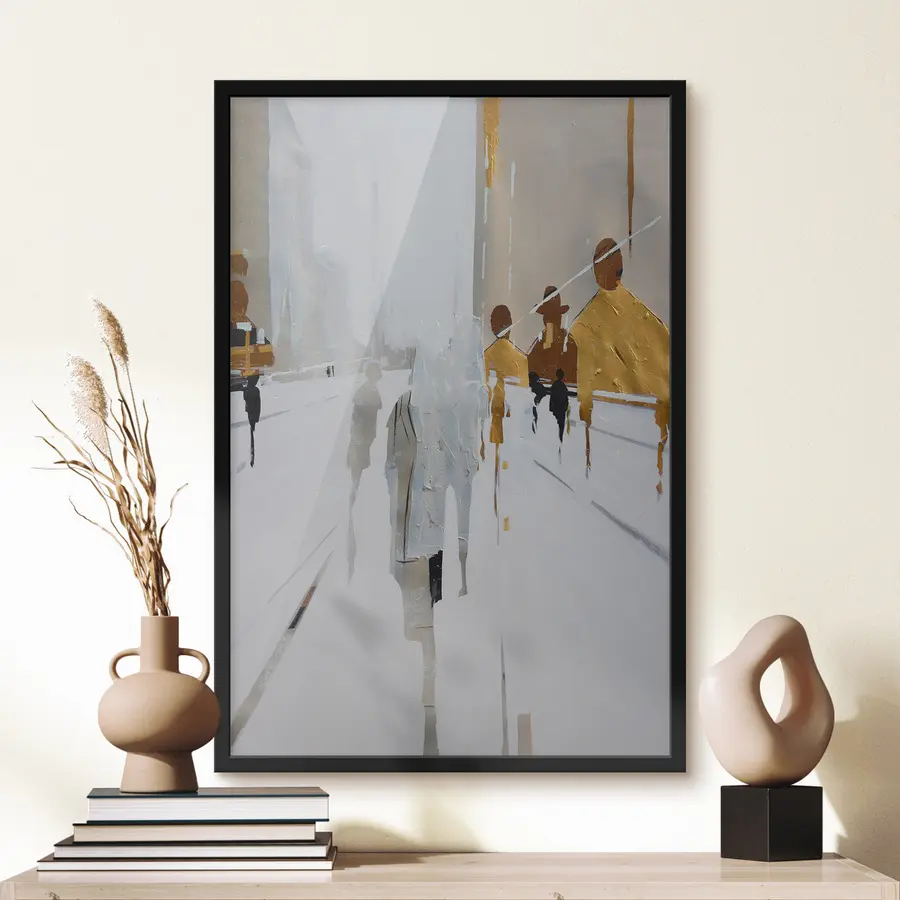 Fotobehang Stedelijke figuren in een gedempt landschap f05079