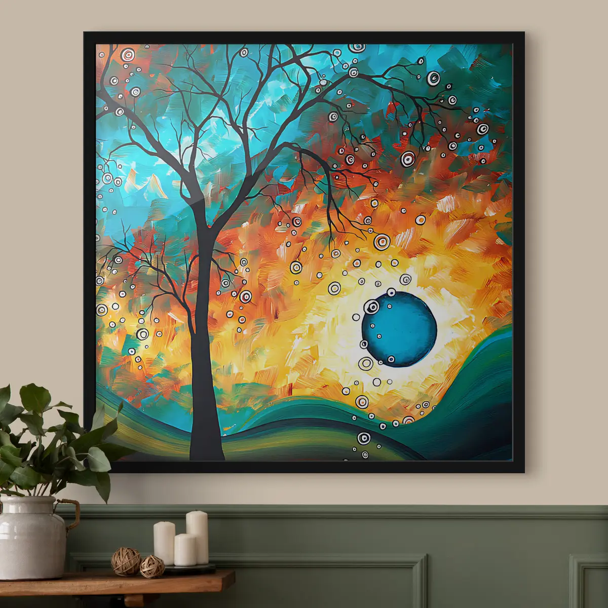 Affiche Coucher de soleil éclatant derrière des branches dénudées f34434