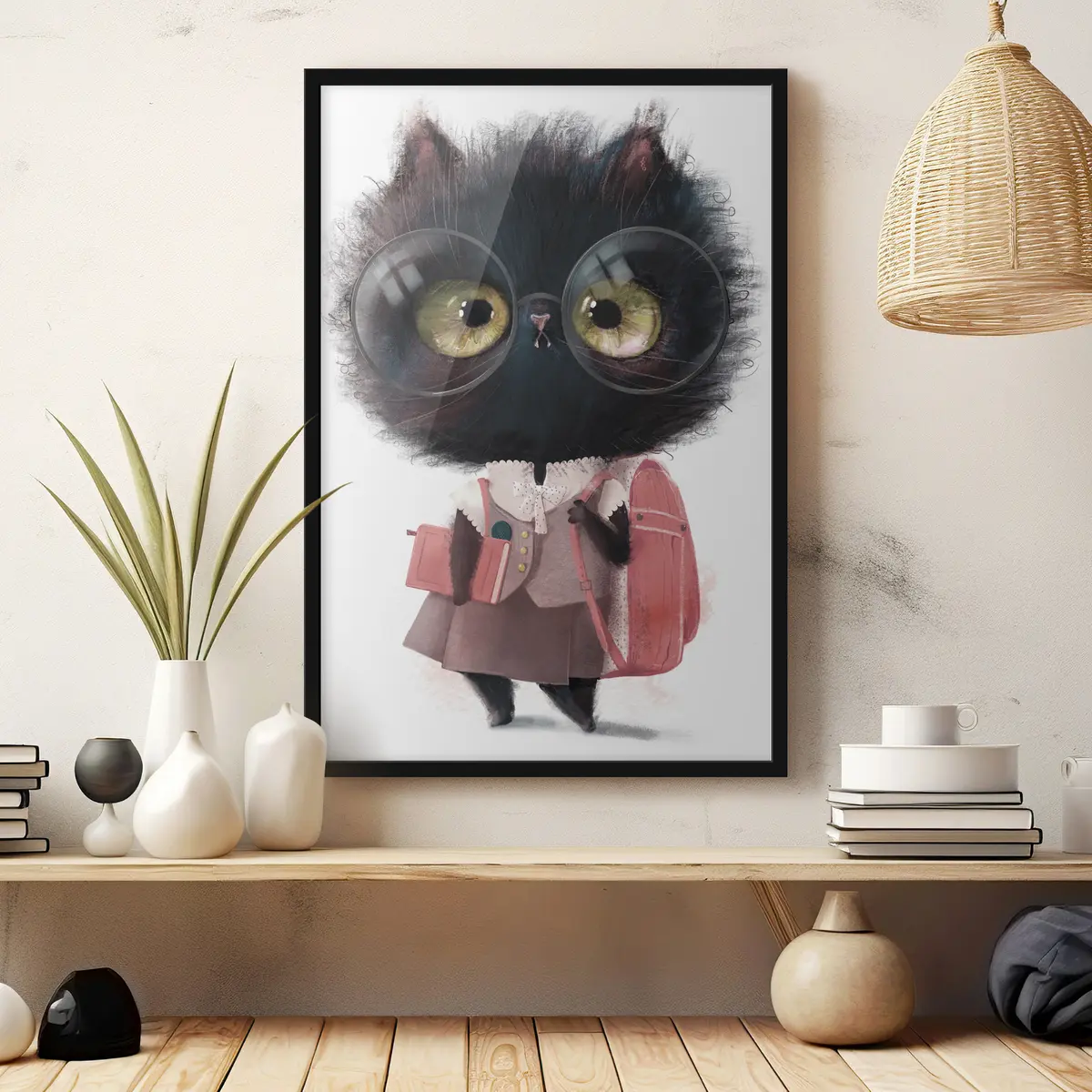 Poster Slim poesje klaar voor school f34994