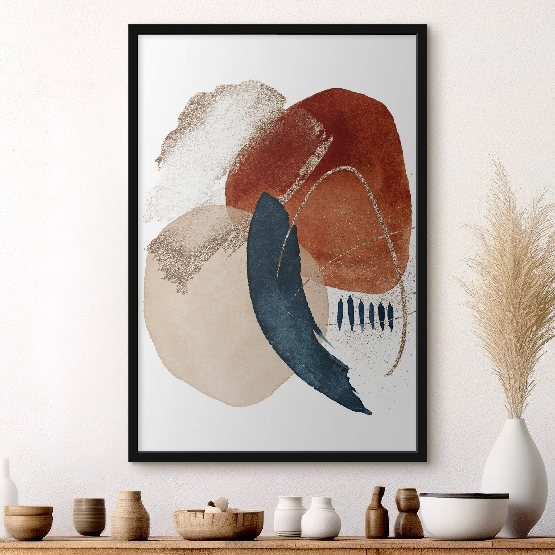 Papier peint photo Motif aquarelle beige et éléments sur fond blanc f35954