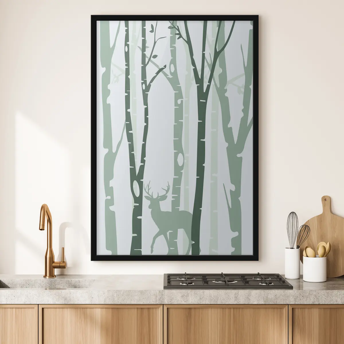 Poster Een sereen hert in de schaduw van het bos f36393v1