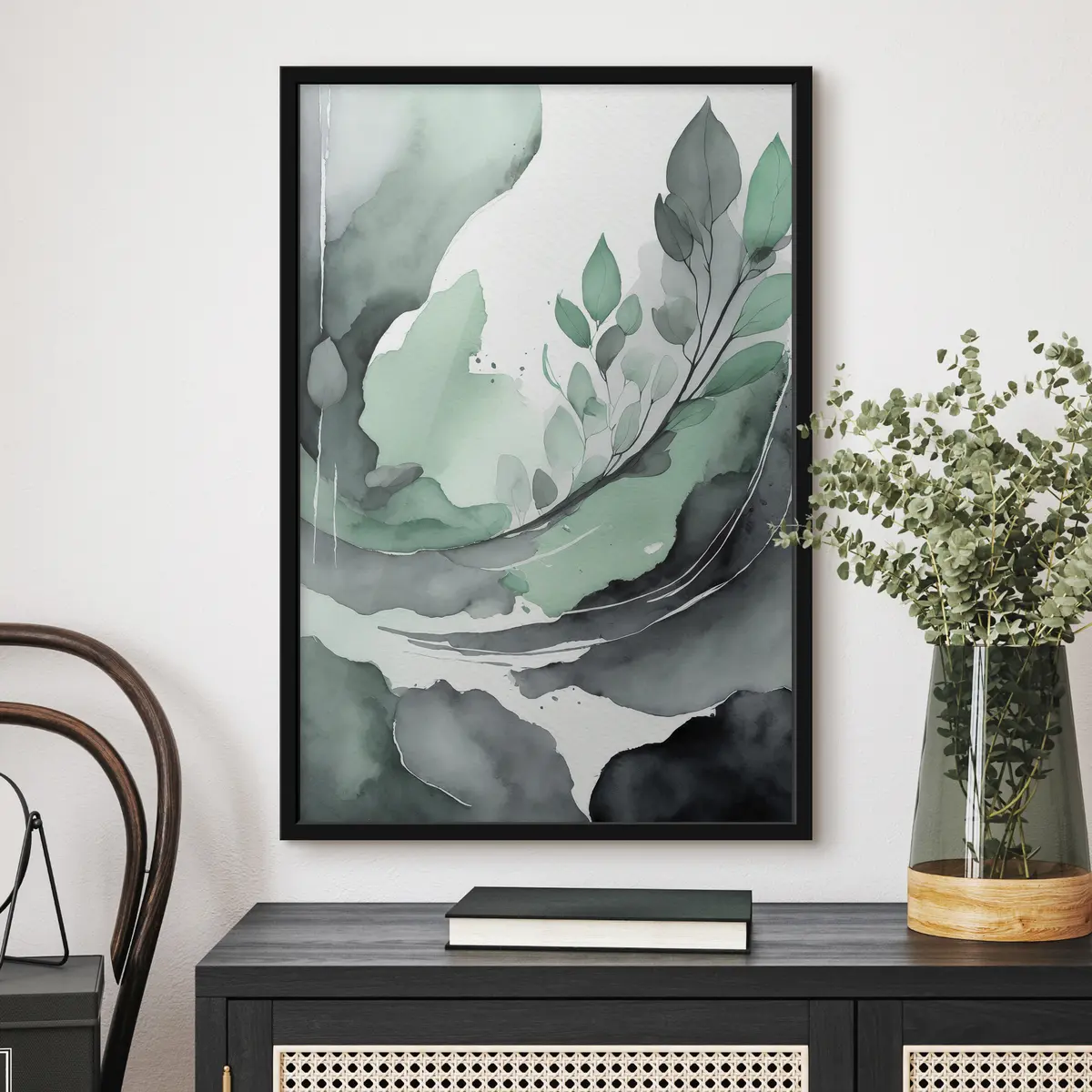 Affiche Élégantes feuilles aquarellées dans des tons doux f36502