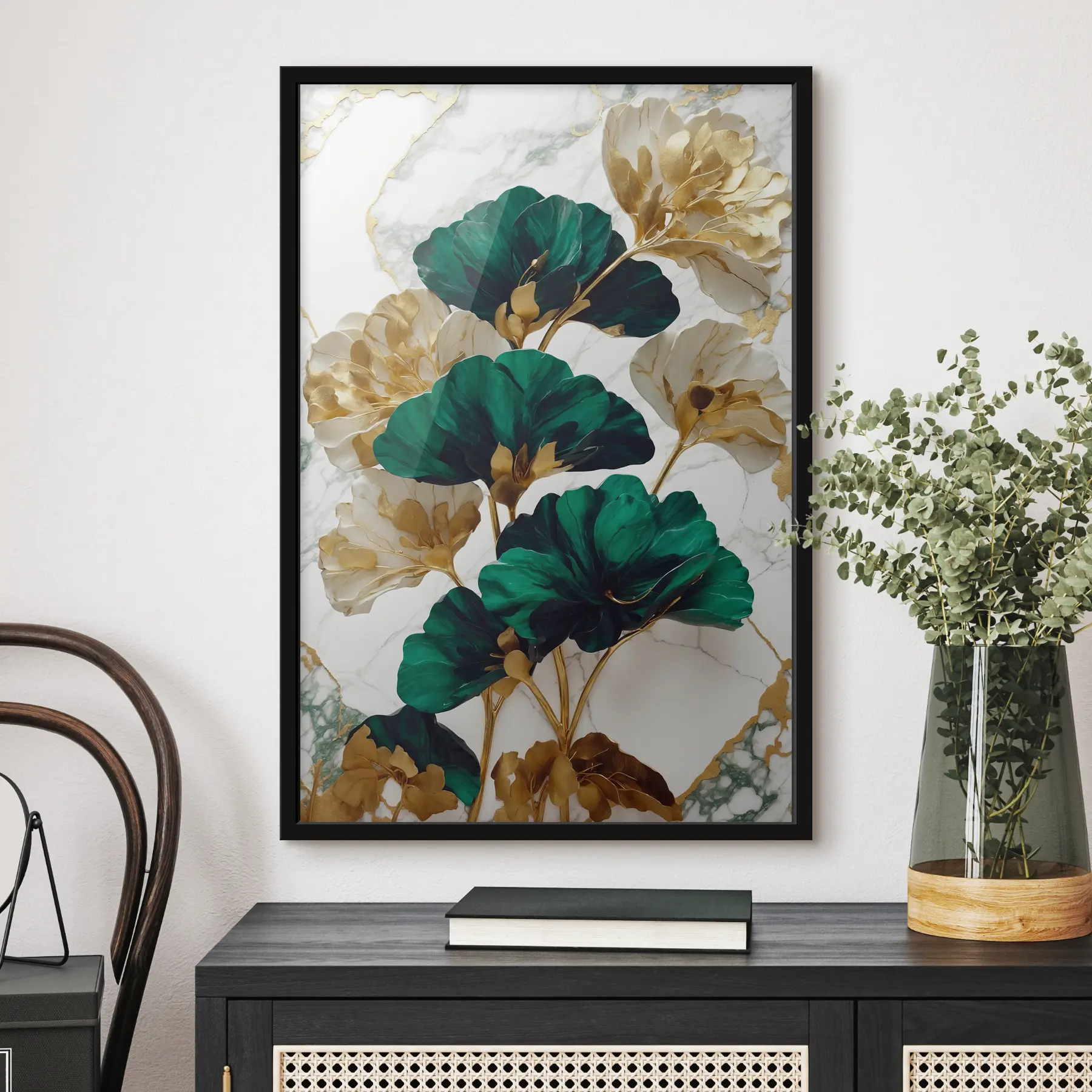 Fotobehang Elegant gebladerte op een marmeren achtergrond f36646