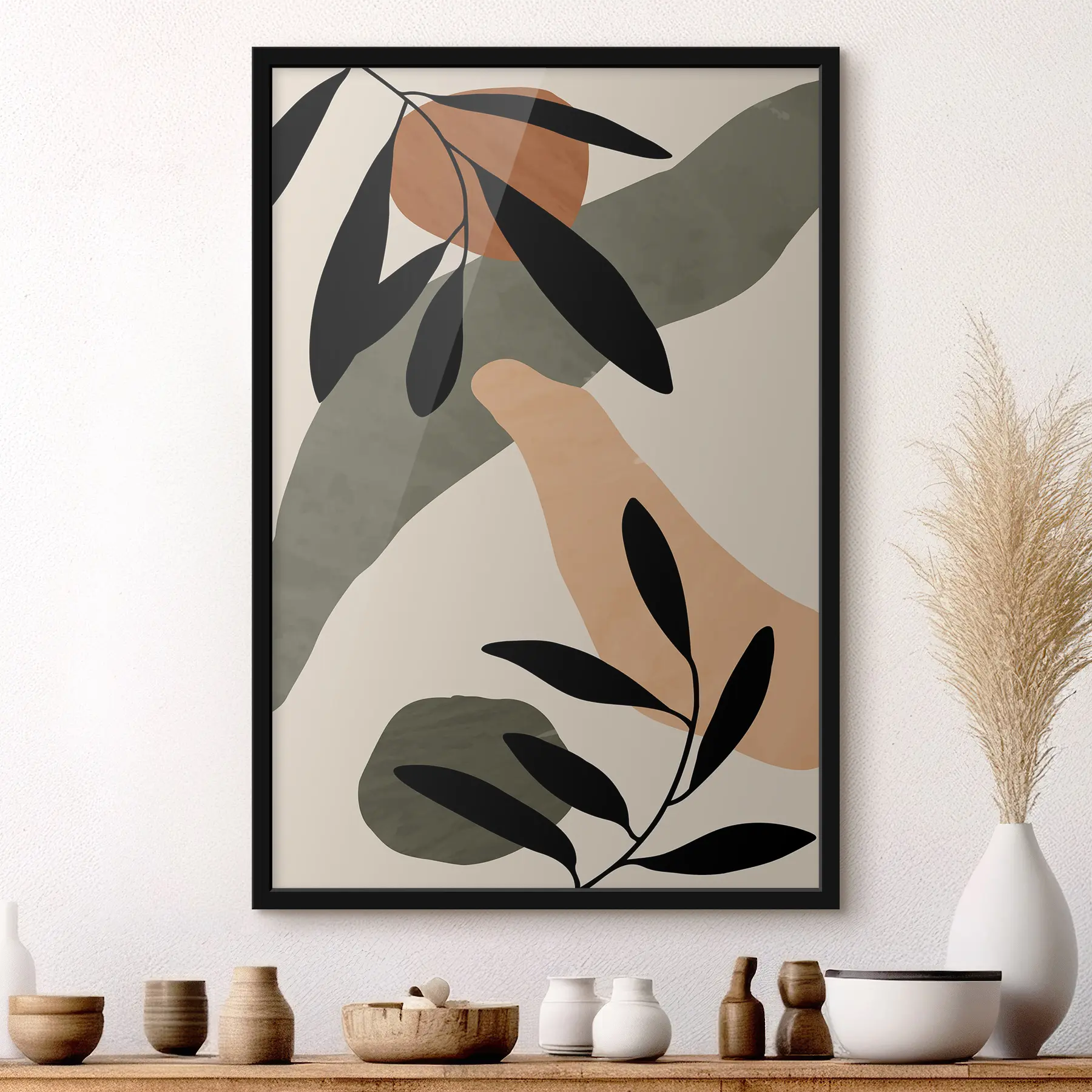 Fotobehang Abstracte vormen en bladeren in harmonie f36480