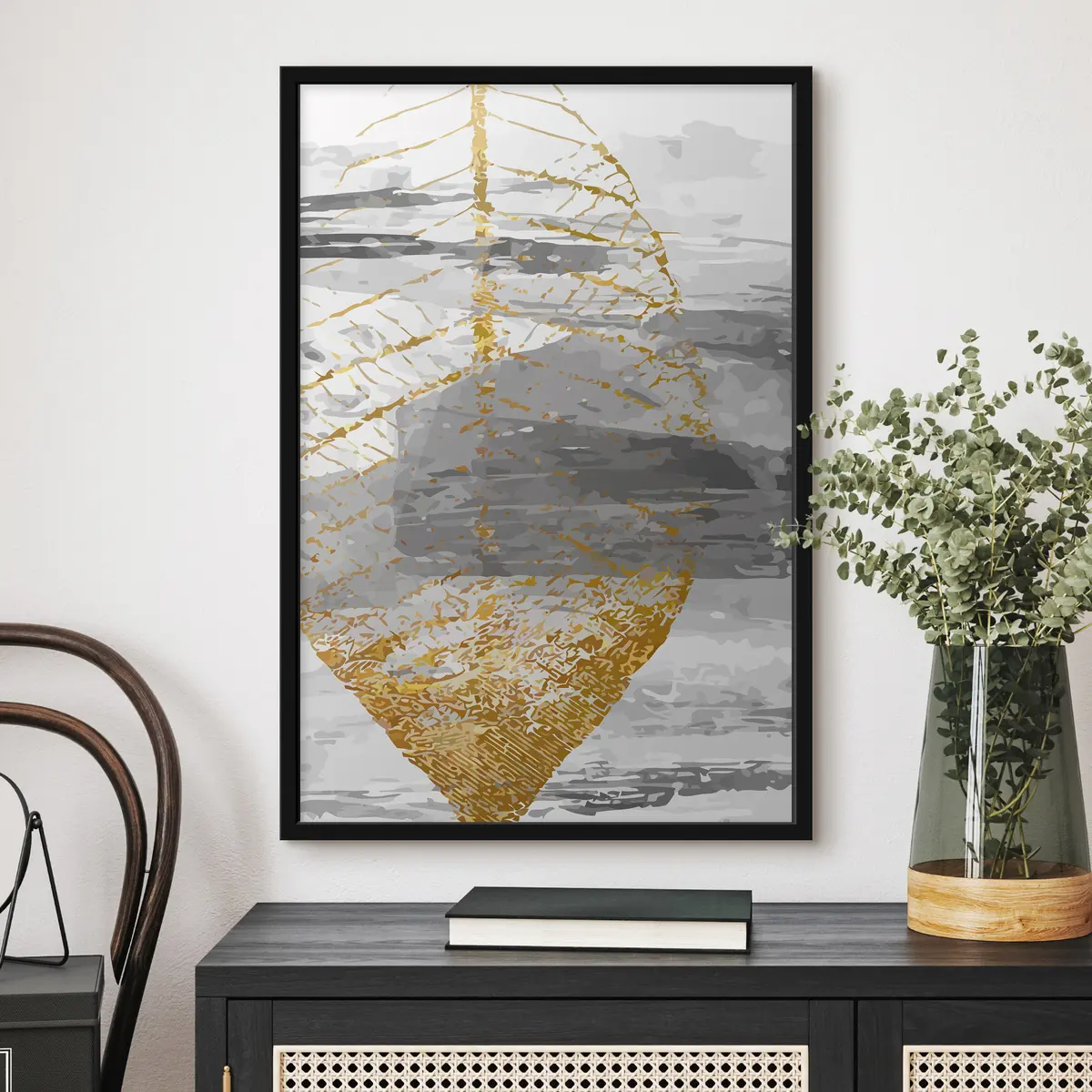 Poster Elegant blad in gedempte tinten f36483