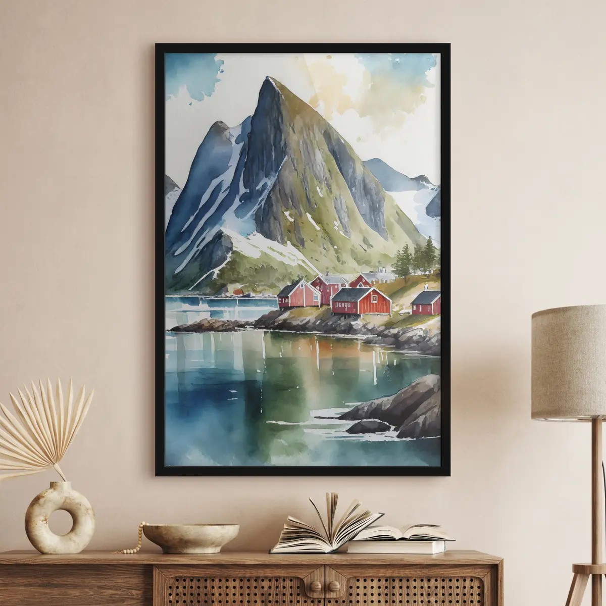 Affiche Village paisible au bord d'un lac de montagne f36685