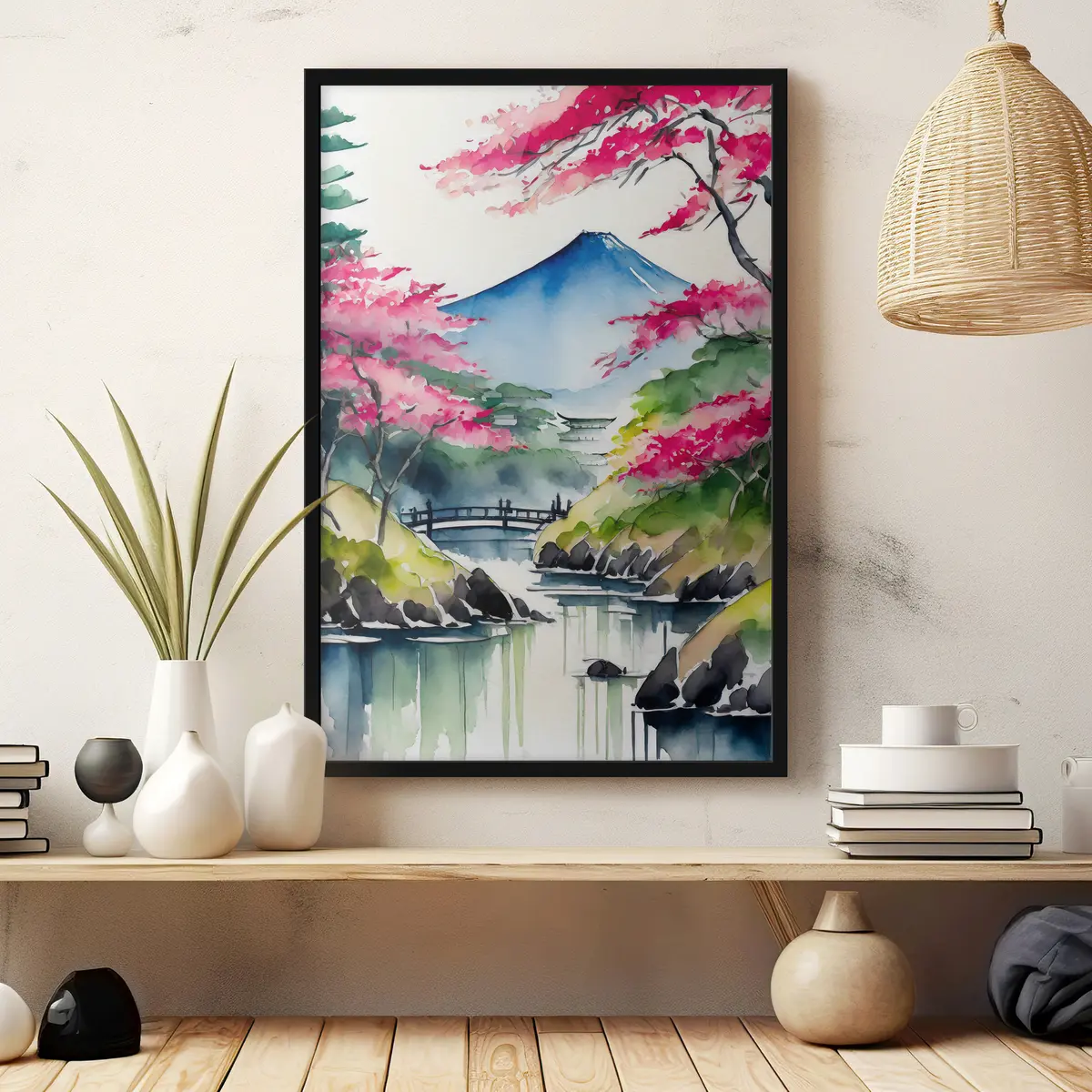 Affiche Le printemps fleurit près d'un lac de montagne serein f36691