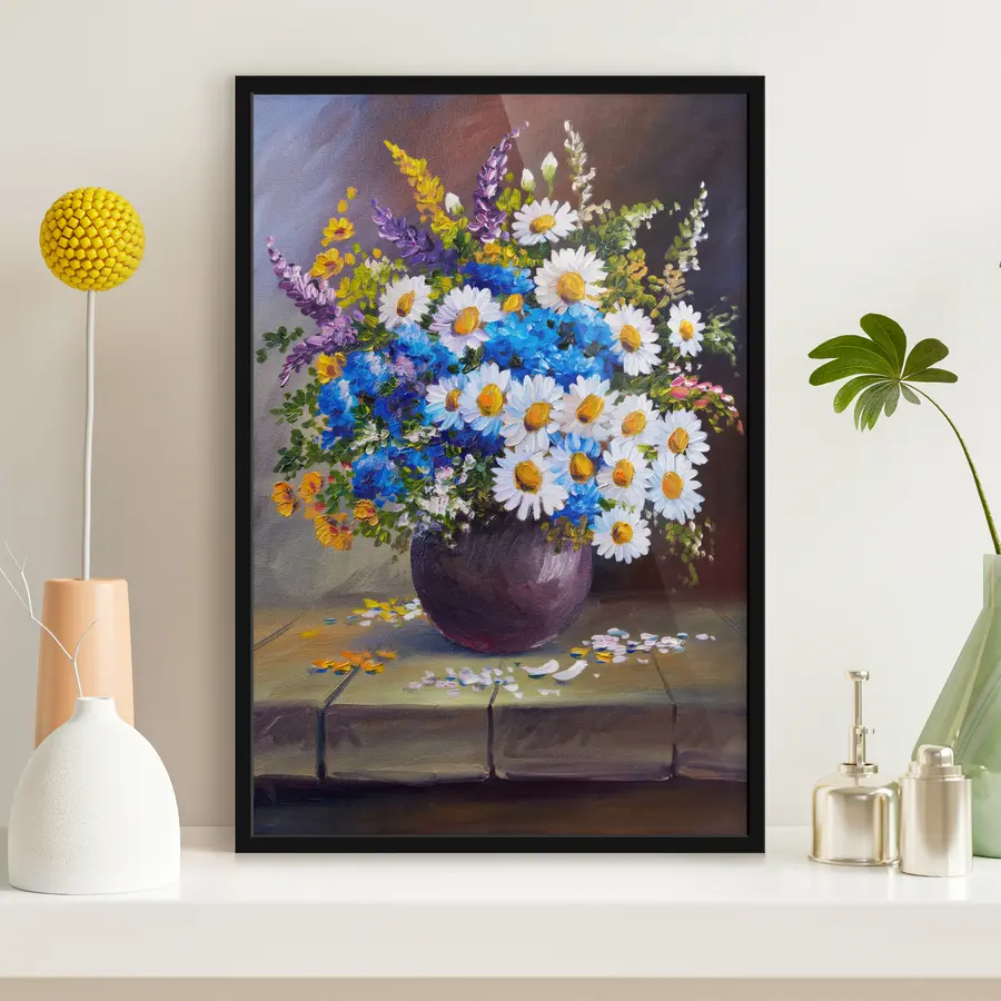 Papier peint photo Des fleurs éclatantes dans un vase rustique f29912