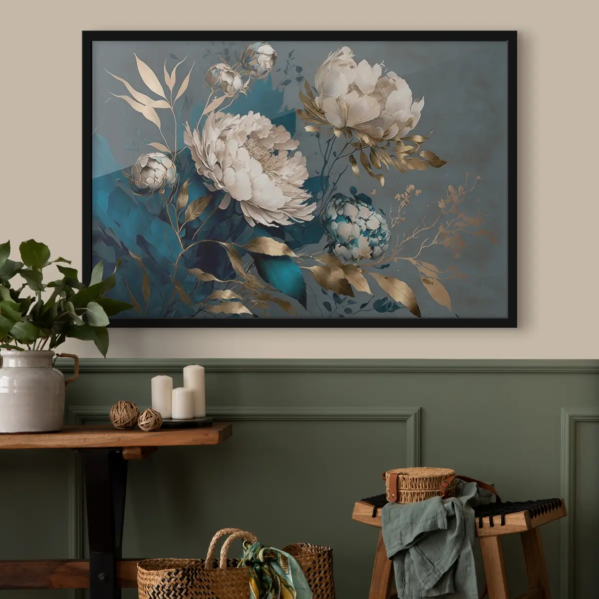 Poster Elegante bloemen tegen een rijke achtergrond f33935