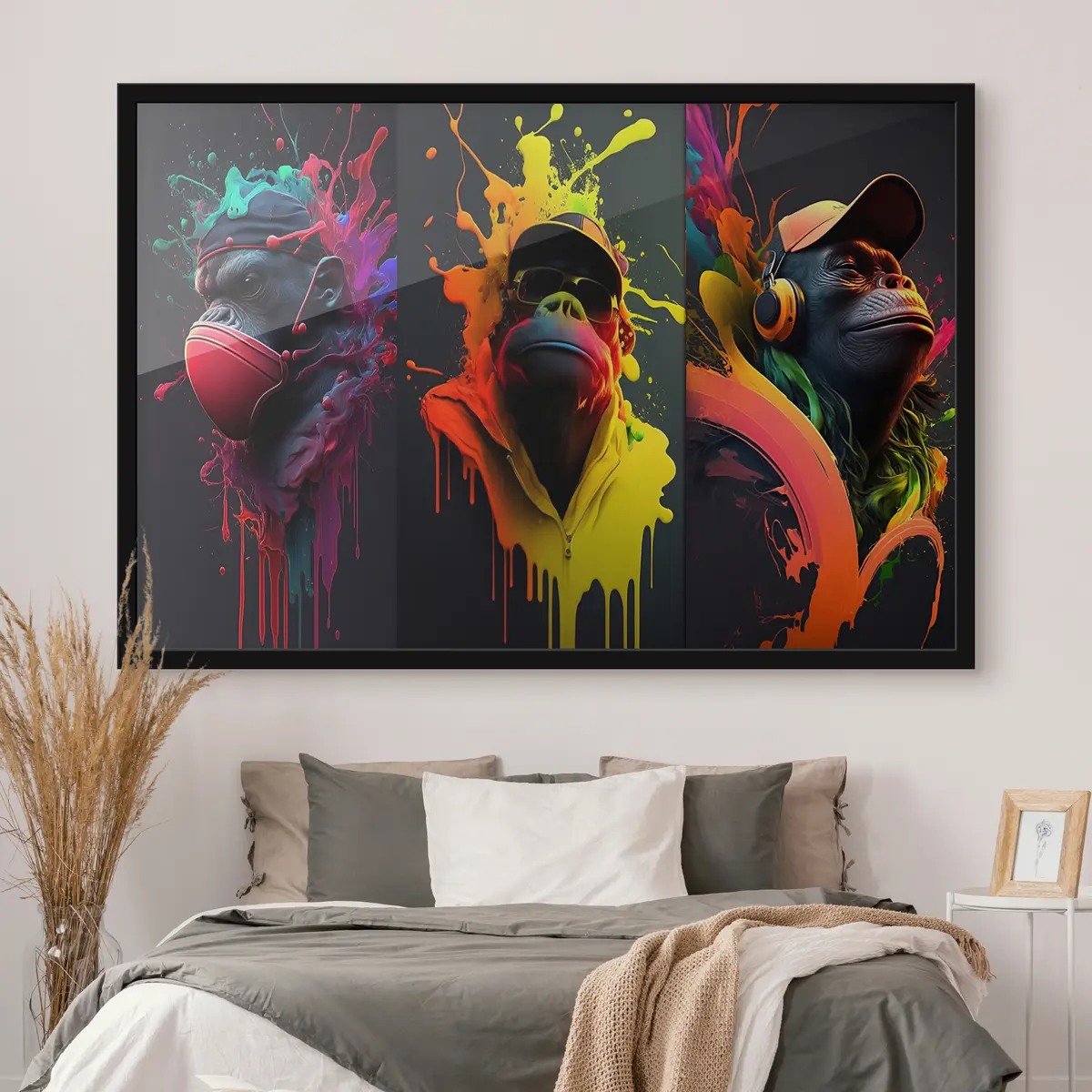 Poster Levendige gorilla's met kleurrijke spatten f34885