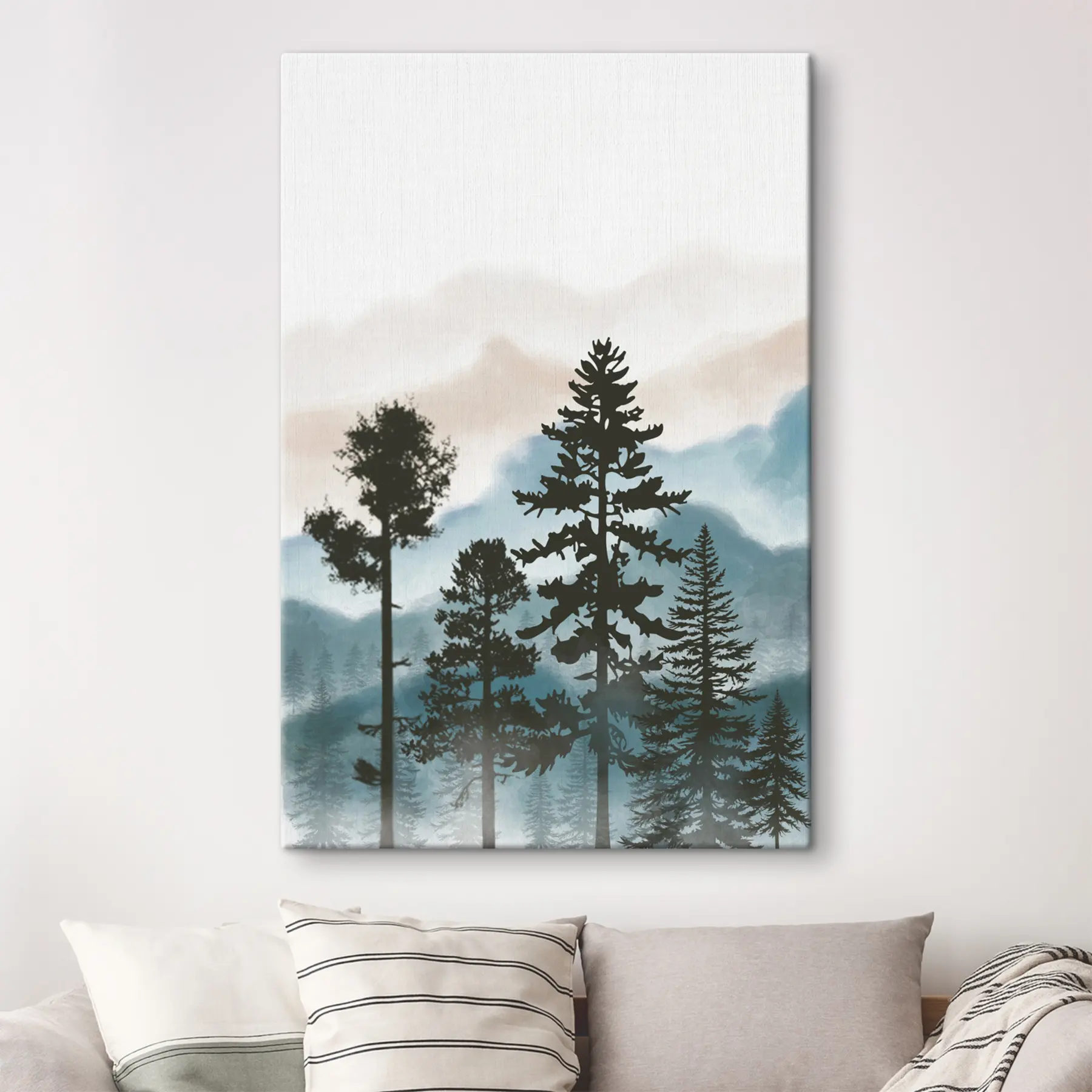 Papier peint photo Paysage forestier brumeux aux teintes douces s36605