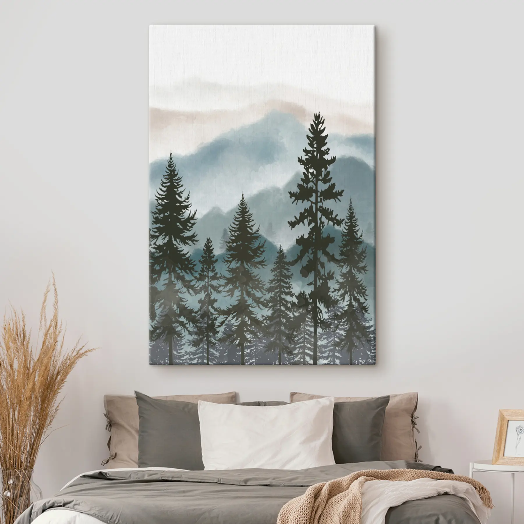  Peintures Montagnes brumeuses et silhouettes de pins s37017