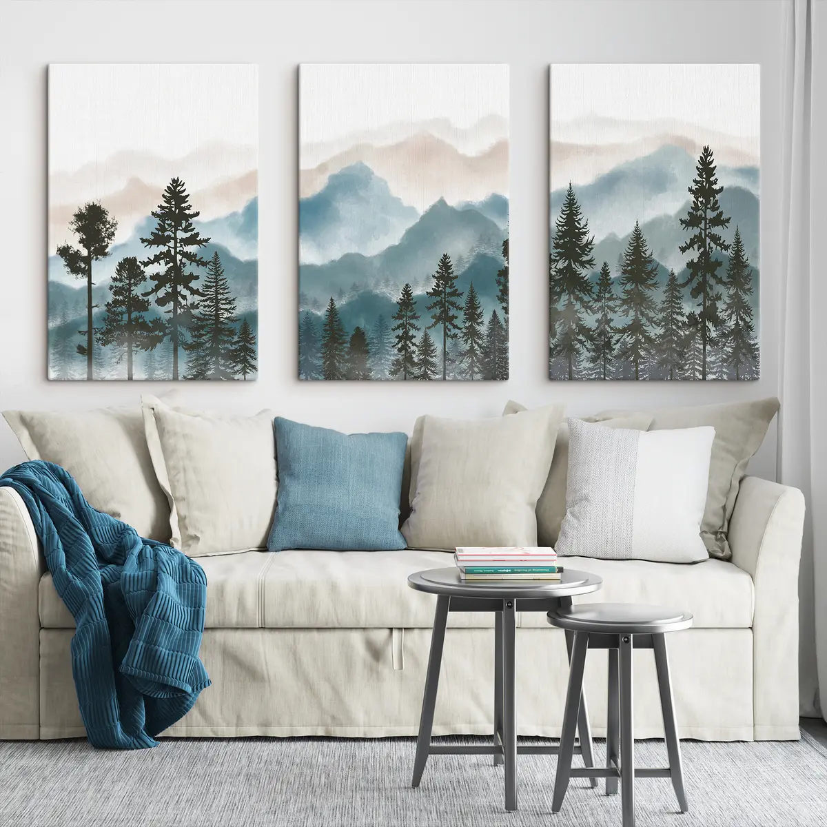  Schilderijen Rustige bergen en silhouetten van bomen m00244