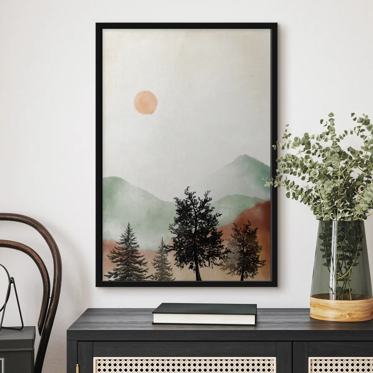 Affiche Paysage serein avec des arbres et du soleil f36592